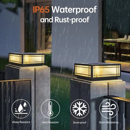 Vista 5 de SLAWA Lámpara de poste solar para poste exterior, con tapas de columna de energía solar LED, lámparas de aluminio impermeable para valla de vidrio