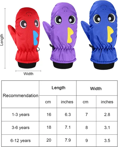 Vista 3 de 6 pares de guantes de esquí para niños de invierno y nieve, impermeables y cálidos, unisex para niños de 3 a 5 años