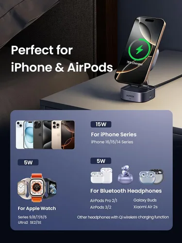 Vista 12 de UGREEN MagFlow Qi2 - Estación de carga plegable magnética, cargador inalámbrico rápido 2 en 1 compatible con iPhone 17/17 Air/17 Pro/17 Pro Max 16