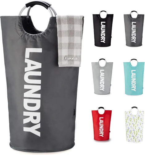 Vista 11 de Caroeas Cesta de Ropa de 90L (13 Colores), Cesta de Ropa Impermeable, Bolsa de Ropa con Asas Acolchadas, Cesta de Ropa, Cesta de Ropa Plegable