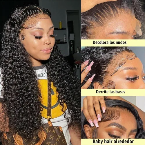 Vista 2 de Pelucas de cabello humano ondulado profundo con encaje frontal de 13 x 6 pulgadas, prearrancado, 22 pulgadas, pelucas de encaje frontal de cabello