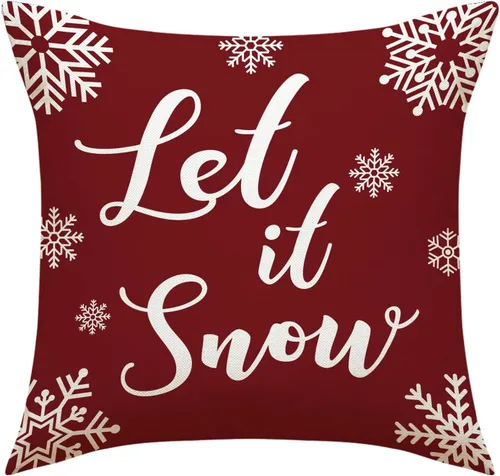 Vista 2 de Juego de 4 fundas de almohada de Navidad, 18 x 18 pulgadas, color rojo y blanco, fundas decorativas de invierno para el hogar, sofá, sofá
