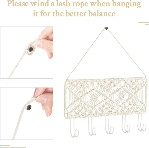 Vista 6 de Mkono Estantes colgantes de macramé, soporte para llaves, decoración de pared bohemia