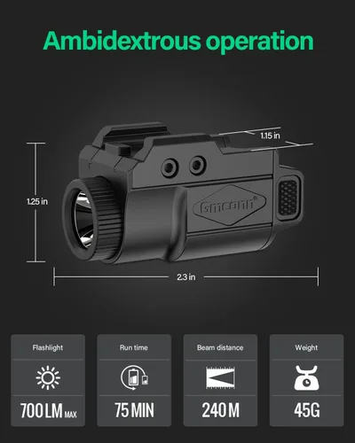 Vista 6 de Gmconn Luz de pistola de 700 lúmenes, linterna compacta ajustable montada en riel mini luz de arma con modo estroboscópico para Picatinny
