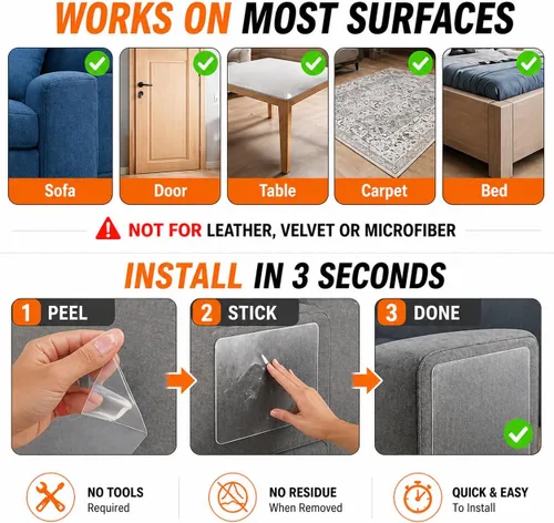Vista 4 de Protector de muebles para arañazos para gatos, paquete de 12 – [no reflectante] protectores de sofá mate esmerilados, cinta adhesiva invisible