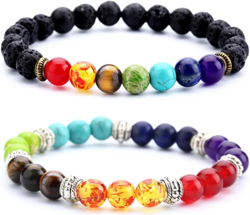 Vista 13 de Men Women 8mm Lava Rock 7 Chakra Beads Chakra Bracelet Braided Rope Natural Stone Yoga Bracelet Bangle