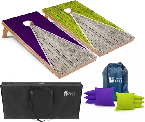 Vista 33 de Tailgating Pros Juego de tablero de Cornhole ligero con diseño piramidal con bolsas de frijoles y estuche de transporte, juego de cornhole