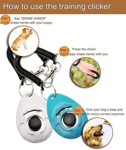Vista 3 de Chadou Clicker de entrenamiento para mascotas como perro, gato, caballo, pájaro, delfín, cachorro con correa para la muñeca, paquete de 2