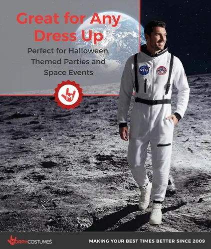 Vista 6 de Morph, Disfraz de astronauta para hombre, traje espacial, disfraces de Blanco