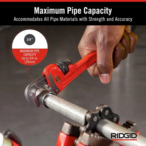 Vista 3 de RIDgid 31000 Modelo 6 Llave de tubo recta de plomería de servicio pesado de 6 pulgadas, roja, fabricada en EE. UU