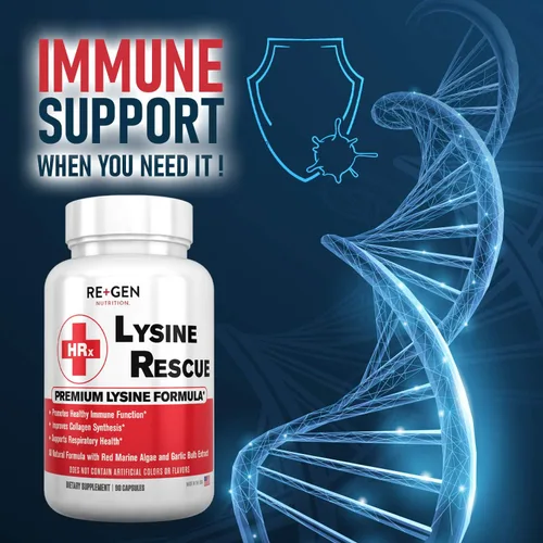 Vista 4 de Re+Gen Nutrition Lysine Rescue, suplemento de aminoácidos para una salud inmune más fuerte y síntesis de colágeno en mujeres y hombres, promueve