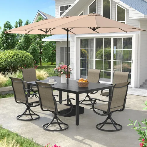 Vista 49 de VICLLAX Muebles pequeños de exterior de 3 piezas, 2 sillas giratorias de patio y mesa redonda pequeña para 2, sillas de carbón oscuro y negro