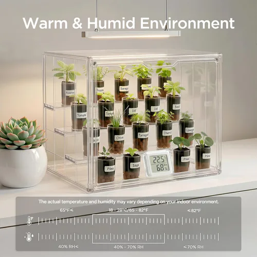 Vista 3 de HBlife Mini invernadero para interiores, casa verde apilable transparente con puerta magnética y separadores de drenaje ajustables, invernadero