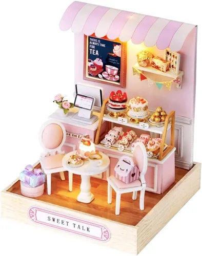 Vista 9 de TuKIIE Kit de casa de muñecas en miniatura con muebles, a escala 1:24, casa de muñecas de madera creativa para habitación mini, a prueba de polvo