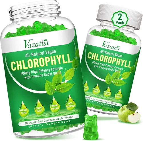 Vista 7 de Gomitas de clorofila – Super Green 13 en 1 con Ashwagandha Vitamina C Zinc y Cobre para Olor Corporal, Energía de la Piel Desodorante de Apoyo