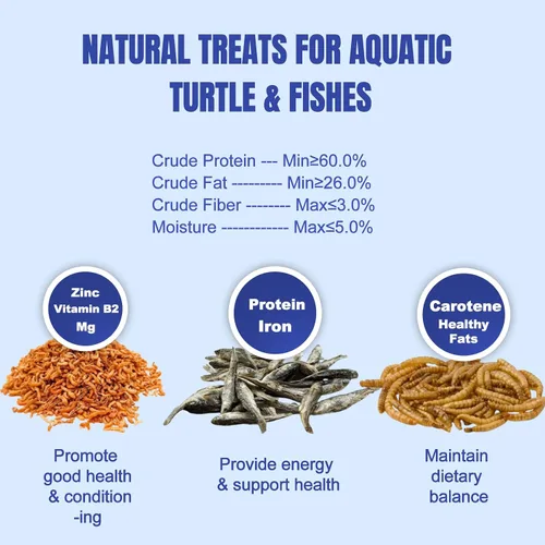 Vista 4 de Amzey Paquete de 2 alimentos para tortugas acuáticas, vitaminas, golosinas enriquecidas de congelación, gusanos de harina secos, camarones de río