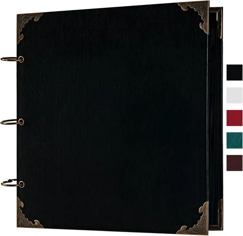 Vista 15 de Álbum de fotos de 8 x 8 pulgadas de cuero con tapa dura, 80 páginas de papel artesanal en blanco, álbum de recortes DIY para bodas y aniversarios