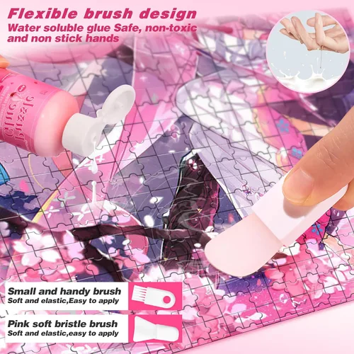 Vista 4 de Pegamento transparente para rompecabezas con cepillos, 4.1 fl oz, accesorios y herramientas de rompecabezas, hojas especiales solubles en agua
