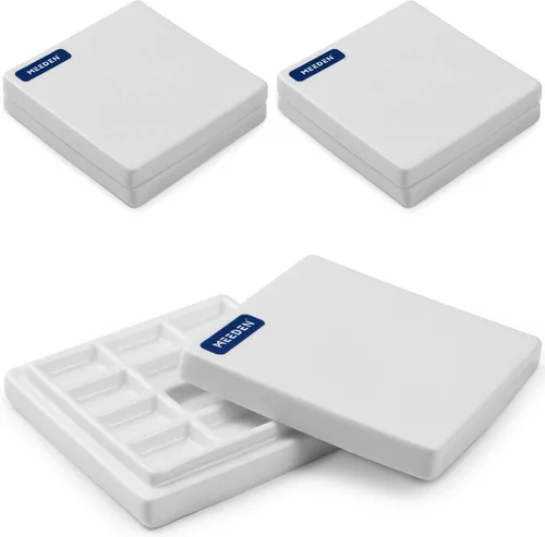 Vista 11 de MEEDEN Paleta de acuarela de cerámica con tapa, bandeja de mezcla de porcelana blanca de 12 pocillos, paleta de pintura para artista con tapa