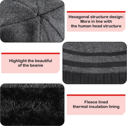 Vista 2 de Gorro de invierno para hombre, bufanda de punto cálida y guantes de pantalla táctil, 3 piezas