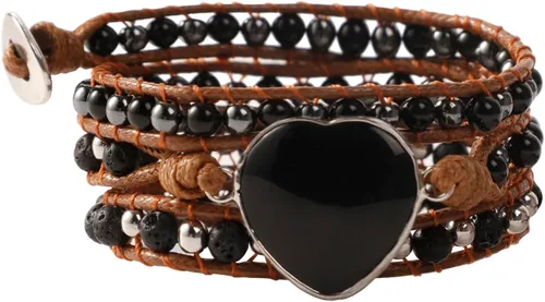 Vista 8 de Artilady Leather Wrap Bracelet for Women, Pearl Beaded Bangle Stack Jewelry Negro