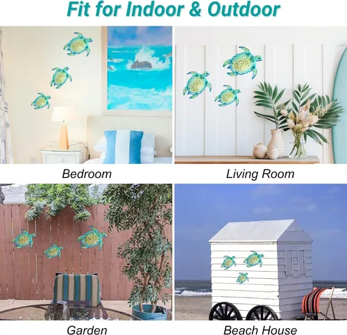 Vista 6 de YOUIN Juego de 3 decoraciones de pared de metal con temática de tortuga marina y playa, decoración de pared para interiores y exteriores, baño