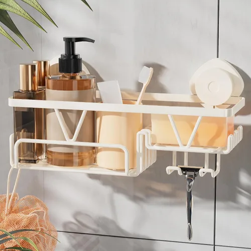 Vista 8 de KEGII Organizador de ducha con ventosa con soporte para jabón y ganchos, estante organizador de baño de succión extraíble, organizador de ducha sin