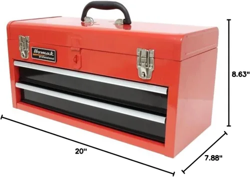 Vista 8 de Homak Caja de herramientas con rodamientos de bolas de 2 cajones, color rojo, 20 pulgadas