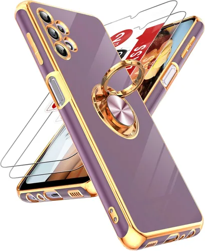 Vista 8 de LeYi Funda para teléfono Galaxy A12: con protector de pantalla de vidrio templado [paquete de 2] Soporte de anillo giratorio de 360°, soporte Rosa