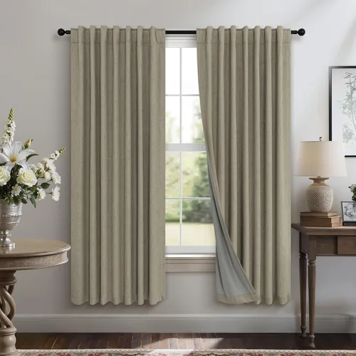 Vista 79 de Pitalk Cortinas cortas 100% opacas de lino para cafetería, 40 pulgadas de largo, 2 paneles, cortinas de puerta francesa para ventana, cortina