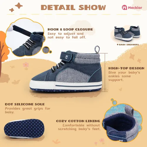 Vista 4 de Meckior Zapatos deportivos de tobillo para bebés y niñas pequeños, suela antideslizante suave, piel sintética, mocasines para bebés recién nacidos