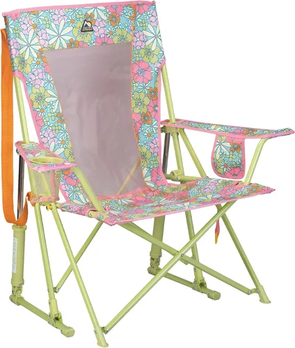 Vista 9 de GCI Outdoor Comfort Pro Mecedora para Acampar Silla mecedora plegable portátil con reposabrazos duraderos y portavasos — Rosado