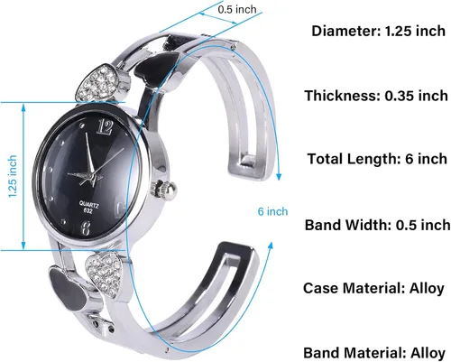 Vista 3 de ele ELEOPTION Reloj de pulsera para mujer, pulsera de cuarzo con esfera redonda de diamantes de imitación, correa de acero inoxidable, con caja