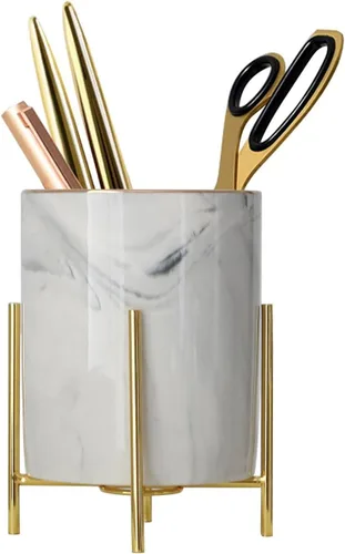 Vista 12 de Planet Pencil Cup Sturdy Metal Frame with White Ceramic Pen Holder For Desks and kitchen Appliance Holders