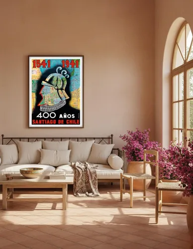 Vista 5 de 1541 a 1941-400 años Santiago de Chile (400 aniversario de Santiago Chile) – Conquistador – Póster de viaje vintage por O.O. Valle c.1941