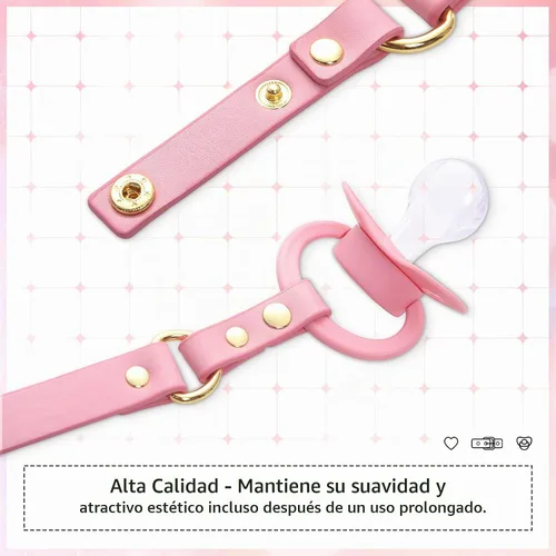 Vista 5 de Littleforbig Juego de chupete y mordaza de cuero con correa ajustable Gen II Rosa