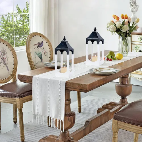 Vista 5 de NEEDOMO Farol de madera decorativo de 15 pulgadas para interiores, centro de mesa grande de decoración de farol para el hogar, candelabros rústicos