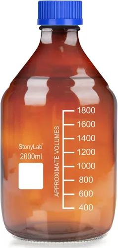 Vista 7 de stonylab Botellas redondas graduadas de vidrio ámbar con tapa de rosca GL45, 8.5 fl oz, 1 paquete