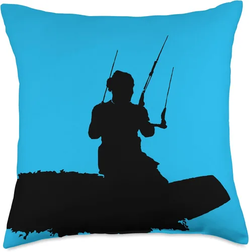 Vista 4 de Kitesurf Gifts and Surf Lover Tees by taiche Kitesurfer Surfing A Wave Artistic Black Silhouette Throw Pillow, 16x16, Multicolor