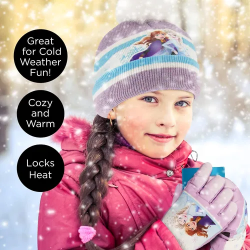 Vista 8 de Disney girls Winter Hat With Knit Mittens Set and Insulated Ski Ages 2-4 Or Frozen Knit Gloves and Glove Set Age 4-7