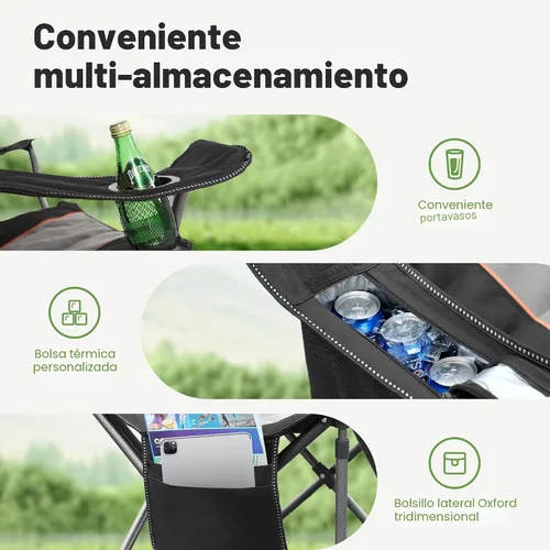 Vista 6 de LET'S CAMP - Silla de camping plegable de gran tamaño, resistente, acolchada, para exteriores, con soporte para tazas, capacidad de peso de 450