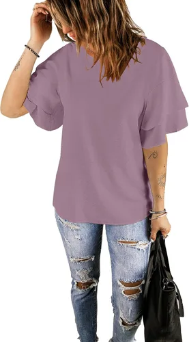 Vista 6 de luvamia Blusa casual de manga acampanada de 34 con cuello redondo para mujer