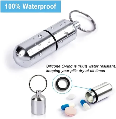 Vista 5 de FAYALA - Pastillero para llavero, mini pastillero portátil para bolso, pastillero de bolsillo impermeable, contenedor de medicamentos EDC, portador