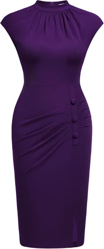 Vista 2 de AISIZE Women's Retro Half Collar Ruched Slim Cocktail Pencil Dress