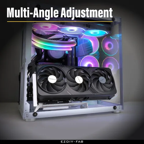 Vista 7 de EZDIY-FAB Soporte de montaje de GPU PCIe 4.0, ajuste multiángulo con cable vertical blanco, compatible con RTX4090, 4080, 4070ti, color blanco