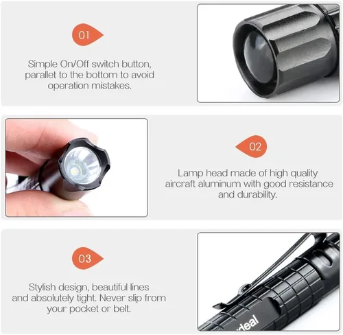 Vista 3 de 5 linternas LED ultra delgadas XP-E R3 1000 lúmenes, linterna de bolsillo impermeable para interiores y exteriores, inspección de trabajo