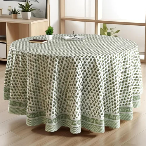 Vista 11 de CPC Mantel redondo - Mantel de algodón con estampado de bloques indios - Mantel de algodón impreso a mano y lavable - Primavera/Verano, mantel
