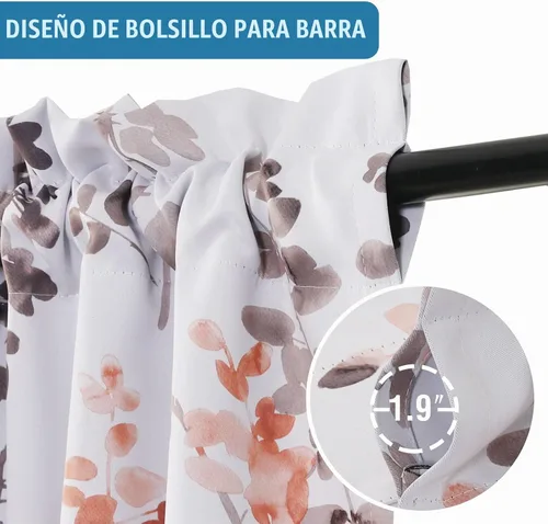 Vista 2 de H.VERSAILTEX Cenefa para ventanas de cocina, baño, sala de estar, dormitorio, cenefa opaca con aislamiento térmico y bolsillo para barra, 52
