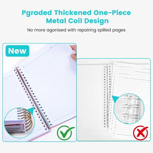 Vista 3 de CAGIE Cuadernos de espiral para trabajo escolar con pestañas divisorias extraíbles, cuaderno de 5 materias de 8.5 x 11 pulgadas, a rayas