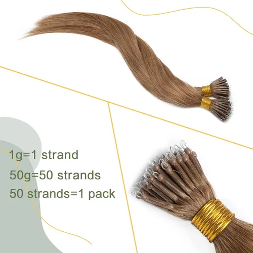 Vista 225 de SEGO Extensiones de cabello humano con micro cuentas, extensiones de cabello humano con micro bucle, lacio, natural, fusión fría, 1.76 oz/paquete